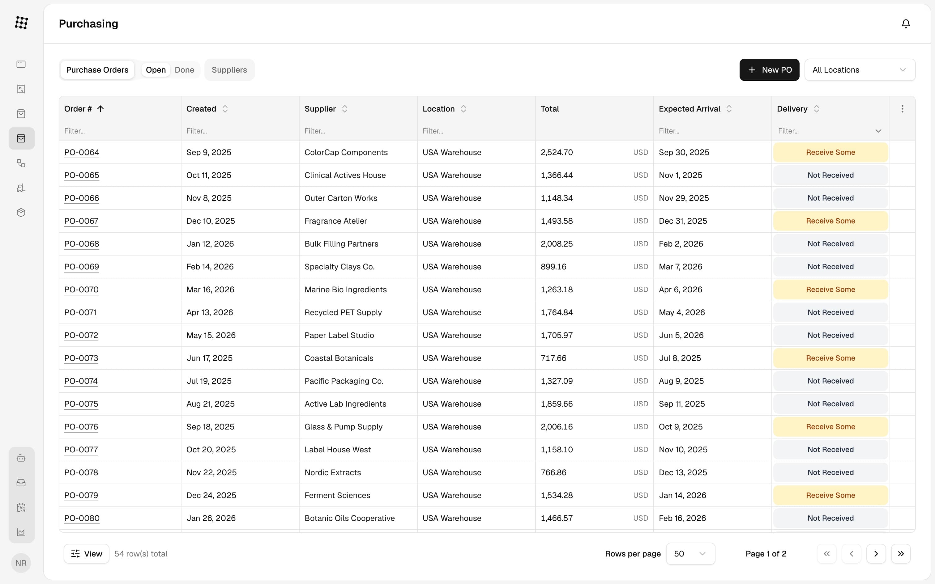 Purchase orders UI preview