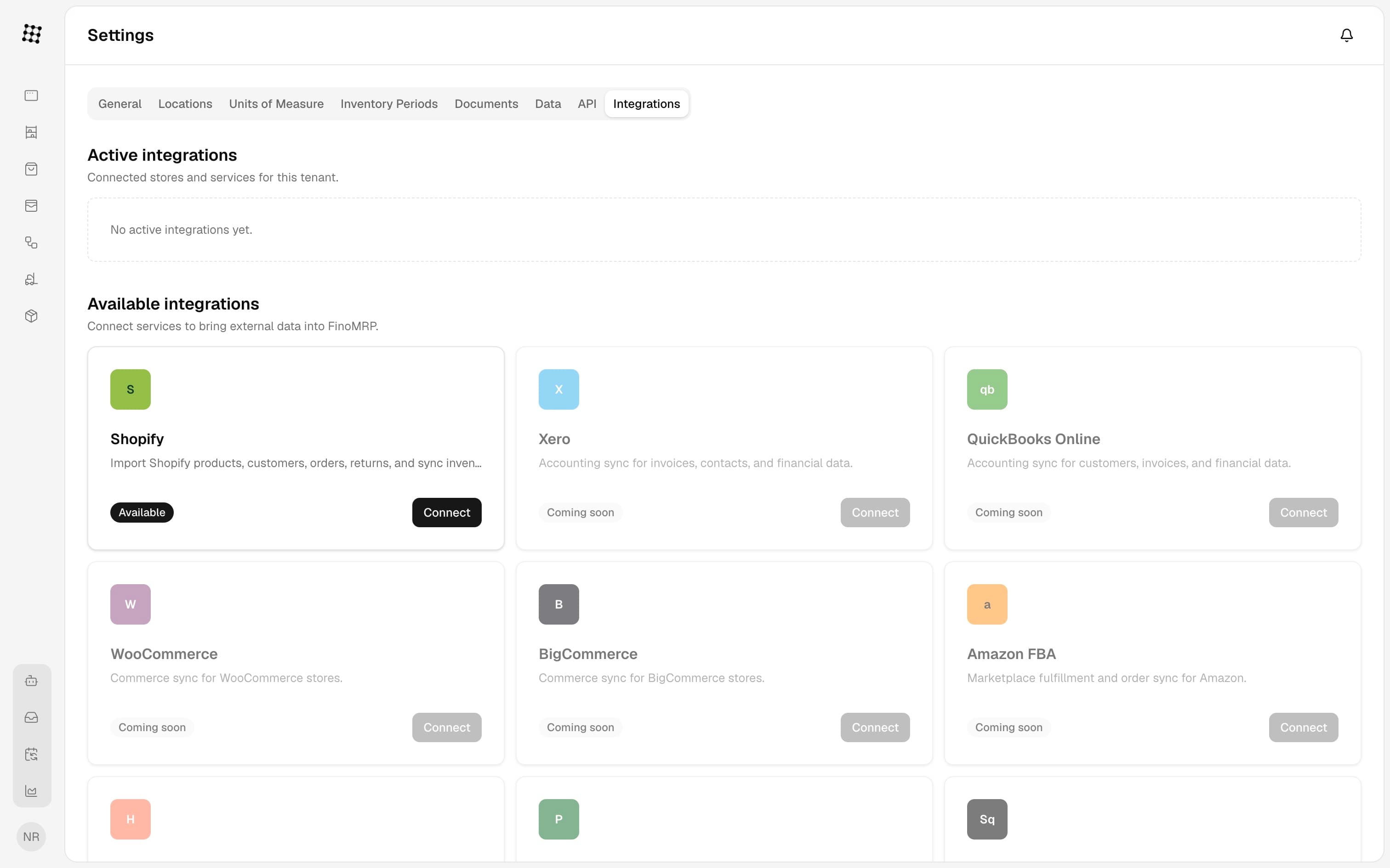 Integrations product screenshot